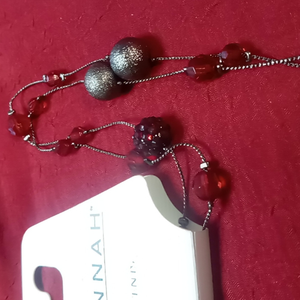 HANNAH Ruby red crystal cut beads black chain layered necklac 22&34 inches long